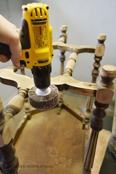 Sanding Chairs With Spindles, Sanding Small Crevices, Sanding Furniture Tips, Chair Makeover Diy, Furniture Stripping, Spindle Table, Sanding Furniture, Sand Chair, Salvaged Inspirations