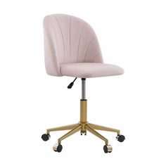 a pink office chair with wheels and casteors