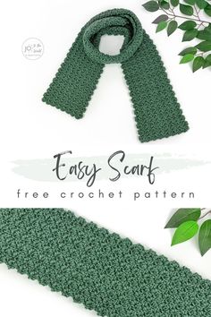 a crocheted scarf with text overlay that says easy scarf free crochet pattern