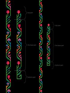 an image of colorful lines with different shapes and colors on them, all connected to each other