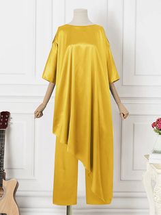 Solid Color Cold Shoulder Asymmetrical Hem Two Pieces Set For Women SKUJ14919 Oversized Tops With Asymmetrical Hem In Solid Color, 2piece Outfits, Fashion Sewing Tutorials, Top Pants Set, Casual Blouse, Plus Size Dress, Fashion Sewing, Off Shoulder Blouse, Half Sleeves