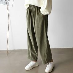 Women's Thin Soft Corduroy Wide Leg Baggy Pants Size One size, good for US size 6-12, upto waist 32inches Loose fit Waist width 31cm /12.2inches Leg width 39cm /15.4inches Total length 89cm / 35inches Fabric and Care Cotton corduroy 100% Machine washable and line dry recommended Made in S Korea Corduroy Baggy Pants, Womens Pants, Style Change, Baggy Pants, Feb 7, Baggy Pant, Corduroy Pants, Aesthetic Clothes, Dress To Impress