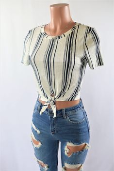 Size: M, Color: Blue Striped Crop Top, Striped Tie, Tie Top, Pink Red, Color Blue, Crop Top, Crop Tops, Red, Women's Top