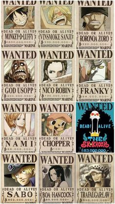 many different anime characters are depicted in this poster with the words wanted and wanted written on them