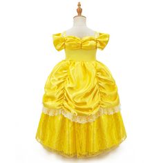 The Belle Deluxe Princess Inspired Dress is the perfect choice for little girls who love to dress up and play princess. This short sleeve yellow dress is inspired by the classic Kids Princess and is sure to delight any fan of the tale. Suitable for ages 3 to 8 years, this Belle dress is the perfect choice for birthdays, dress-up play, or as a special gift.Crafted with care and attention to detail, this Princess Belle dress features a beautiful skirt with a gentle flare, while the bodice is adorned with delicate embellishments. The Belle toddler dress is designed to make your little one feel like a real-life princess and is sure to bring a smile to their face.Whether it's for a Kids Princess-themed birthday party or just a day of imaginative play, this Belle girls dress is the perfect choic Birthdays Dress, Yellow Princess Dress, Belle Dress Up, Princess Belle Dress, Christmas Party Costume, Belle Cosplay, Belle Costume, Belle Dress, Princess Belle