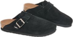 Casual Slip-on Mules For Outdoor, Casual Suede Mules With Cork-bed Midsoles, Casual Suede Outdoor Slippers, Casual Outdoor Suede Slippers, Casual Suede Slip-on Mules, Casual Slip-on Clogs With Removable Insole, Casual Suede Mules For Outdoor, Casual Slip-on Clogs, Casual Slippers With Leather Footbed