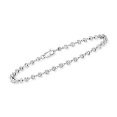 Ross-Simons - .50ct t. w. Bezel-Set Diamond Tennis Bracelet in Silver. 7". RS Pure. Modern designs that complete your outfit and complement your personality. A modern-moment version of the beloved tennis style, this minimalist bracelet wraps the wrist with .50 ct. t. w. diamonds shining in sterling silver bezel settings. The perfect dash of dazzle for your everyday stack! Lobster clasp, bezel-set diamond tennis bracelet. Diamond birthstones are the perfect gift for April birthdays. Tennis Style, Bracelet Diamond, Accesories Jewelry, Diamond Birthstone, Diamond Tennis Bracelet, Bezel Set Diamond, Minimalist Bracelet, Tennis Bracelet Diamond, Diamond Bracelets