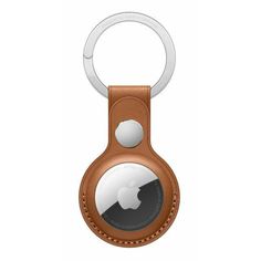 an apple logo is shown on the leather keychain