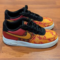 Nike Air Force 1 Low Gs 'Chinese New Year' (Size Us 4y/Wmns 5.5). Condition Is New Without Box. Come As Seen In Pictures. Any Questions Send A Message Yellow Custom Synthetic Sneakers With Laces, Nike Red Non-slip Sneakers, Red Non-slip Nike Sneakers, Nike Custom Sneakers Orange With Red Sole, Custom Yellow Low-top Sneakers With Red Sole, Yellow Custom Sneakers With Red Sole And Round Toe, Sporty Yellow Custom Sneakers With Red Sole, Sporty Custom Yellow Sneakers With Red Sole, Yellow Lace-up Sneakers With Red Sole