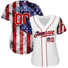 Custom White Red-Royal 3D American Flag Authentic Baseball Jersey White Baseball Jersey, Jersey Uniform, Galaxy Fashion, Custom Baseball Jersey, St. Patricks Day, Alpha Kappa Alpha, 3d Pattern, Number 3, Sleeveless Crop Top