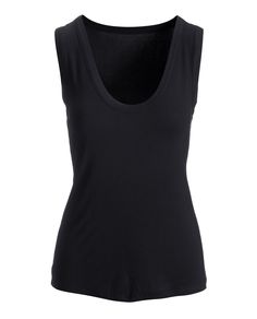 The perfect tank top for your active summer lifestyle features a flattering scoop neckline in a knit fabrication that's so comfortable you'll want to wear with all of your favorite bottoms. Seamless Black Tank Top For Loungewear, Casual Scoop Neck Seamless Camisole, Basic Seamless Tank Top For Layering, Casual Tank Top With Scoop Back And Seamless Construction, Black Scoop Neck Casual Tank Top, Casual Black Scoop Neck Tank Top, Black Seamless Crew Neck Tank Top, Casual Black Seamless Camisole, Black Scoop Back Tank Top For Summer