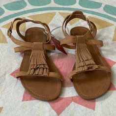 Mossimo Supply Co. Light Brown Tassle Sandals. Tassle Detail On Toe. Strapped Back. Brand New With Tags. Women’s Size 8. Casual Brown Sandals With Tassels, Casual Fringe Open Toe Sandals, Spring Fringe Sandals With Round Toe, Women's Shoes Sandals, Light Brown, Shoes Sandals, Women Shoes, Sandals, Brand New