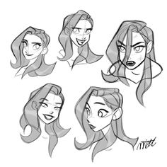 some character sketches for the animated movie, tangled up with long hair and big eyes