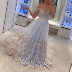 Blue Floor-length Evening Dress With Floral Embroidery, V-neck Floral Embroidered Evening Dress For Prom, V-neck Evening Dress With Floral Embroidery For Prom, Floral Embroidered V-neck Prom Evening Dress, Floral Embroidered V-neck Evening Dress For Prom, Blue Floral Embroidered Floor-length Evening Dress, Blue Floral Embroidery Floor-length Evening Dress, Light Blue V-neck Dress For Banquet, Blue Floral Embroidered Dress For Banquet