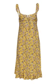 Current Boutique-Auguste - Light Yellow Floral Print Sleeveless Midi Dress Sz 2 Spring Dresses With Ruffled Straps For Daywear, Spring Midi Sundress With Ruffle Hem, Spring Ditsy Floral Print Midi Dress For Daywear, Spring Daywear Midi Dress With Ditsy Floral Print, Spring Midi Dress With Ditsy Floral Print For Daywear, Spring Midi Dress With Ruffled Straps For Daywear, Flowy Floral Midi Dress With Ruffled Straps, Summer Dresses With Printed Ruffled Straps, Flowy Floral Print Midi Dress With Ruffled Straps