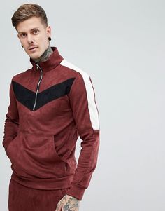 Religion Half Zip Funnel Jacket In Suedette Sporty Outfits Men, Basketball Uniforms Design, Revival Clothing, Bodybuilding Clothing, Training Suit, Outdoor Coats, Leather Coats, Color Block Sweatshirt, Jackets Men Fashion