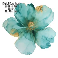 a large blue flower with gold stamens on it's petals and the words digital