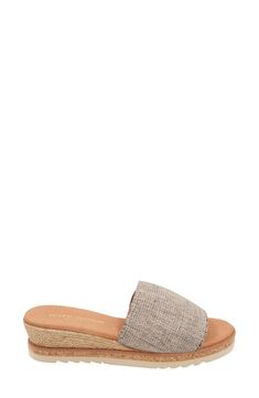 A cork-covered midsole and jute-wrapped wedge lend visual intrigue to an espadrille-inspired slide sandal set on a cushioned footbed for all-day comfort. 1 3/4" heel; 1/2" platform Cushioned footbed Textile upper/leather lining/synthetic sole Made in Spain Espadrille Wedge, Sandal Women, Espadrilles Wedges, Slide Sandals, Cork, Womens Sandals, Espadrilles, Spain, Wedges