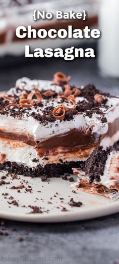 no bake chocolate lasagna on a white plate