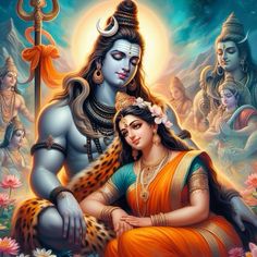 the hindu god and goddess are depicted in this painting