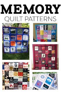 a collage of different quilt patterns with the words memory written in black and white