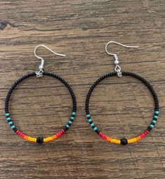 Native American style beaded hoop earrings 1.5"  gift box included for gift giving    Sterling silver wires first quality glass czech seed beads size 11/0.    I guarantee all of my beaded earrings or your money back Diy Beaded Rings, Beaded Earrings Diy, Native American Beaded Earrings, Bead Sewing, Native American Beadwork, Native American Style, Beaded Tassel Earrings, Dangle Hoop Earrings, Beaded Jewelry Designs