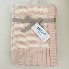 New Carters Baby Blanket Pink White Striped Knit 30” X 40” Baby Bath Robe, Baby Clothes Sizes, Baby Receiving Blankets, Baby Sleep Sack, Girl Sleeping, Diaper Bag Tote, Baby Hoodie, Baby Bundles, Manhattan Toy