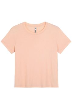 The Melrose Tee is an essential addition to any wardrobe, boasting a soft fabric that provides comfort and style. Featuring a center back seam and triangle insets at the hem, this shirt offers a perfect fit for all body types. Upgrade your t-shirt game with the Melrose Tee. 100% Cotton Models are 5'8" and wearing a size small Trendy Peach Tops With Relaxed Fit, Trendy Relaxed Fit Peach Tops, Trendy Peach Crew Neck Top, Trendy Heather Peach Crew Neck Top, Trendy Stretch Peach Top, Peach Relaxed Fit Crew Neck Top, Casual Pink Tops With Shirttail Hem, Pink Shirttail Hem Top For Summer, Heather Peach Crew Neck Top With Relaxed Fit