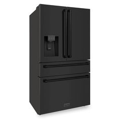 Luxury isn’t meant to be desired - it’s meant to be attainable. Designed in Lake Tahoe, USA, the ZLINE 36" 21.6 cu. ft Freestanding French Door Refrigerator with Water and Ice Dispenser in Fingerprint Resistant Black Stainless Steel (RFM-W-36-BS) provides a professional culinary experience by pairing unmatched performance with timeless style. Achieve ZLINE Attainable Luxury® excellence with innovative features designed to enhance your kitchen’s capability.This product contains many unique featur Black Kitchen Appliances, Black Fridge, Counter Depth Fridge, Black Fridges, Black Appliances Kitchen, Refrigerator Temperature, Kitchen S, Design Tech, Stainless Steel Refrigerator