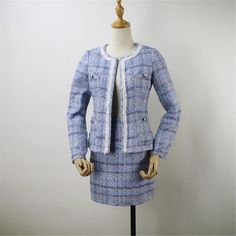 Womens Custom Made Check Pattern Tweed Jacket + Skirt Suit UK CUSTOMER SERVICE! All of our suits can be made with a Skirt or a pair of Shorts or Trousers. All items are made to order. Please advise your height, weight and body measurements ( Bust, shoulder, Sleeves, Waist and Length etc). Our Tweed Jacket And Skirt, Tweed Skirt Suit, Made To Measure Suits, Classy Suits, Custom Made Suits, Womens Suits, Blue Tweed, Casual Evening, Classic Jacket