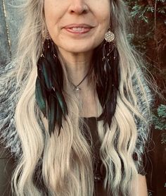 Green Feather Earring Black Feather Earring Boho Feather | Etsy Finland Adjustable Black Feather Jewelry, Black Feathered Jewelry For Festivals, Bohemian Black Feather Earrings, Native Earrings, Green Feather, Earrings Feather, Boho Feathers, Dreadlock Hairstyles, Black Feathers