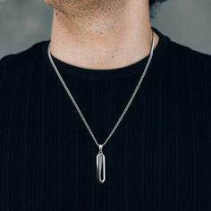 Silver Black Drop Pendant Necklace For Men or Women - Boutique Wear RENN inc Timeless Necklace, Necklace Aesthetic, Drop Pendant Necklace, Necklace For Men, Pendant Rings, Steel Necklace, Drop Pendant, Stainless Steel Necklace, Ladies Boutique