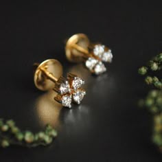 Pretty little clover earrings that will match perfect with that engagement dress or wedding gown and be your lucky charm! Comfortable for everyday wear! * Diamond Weight : 0.40 ct * Color-Clarity: H-I, Vs-Si * Gold - 2.5 gm, 14K Solid Yellow Gold. * Piercing Required Find us on Instagram for exquisite designs: @abhikajewels Like us on Facebook: www.facebook.com/Abhikajewels Thank you for visiting our shop.. :) 14k Gold Flower-shaped Diamond Earrings For Wedding, 14k Gold Flower Shaped Diamond Earrings For Wedding, Wedding 14k Gold Diamond Earrings, Flower Shape, Wedding Hypoallergenic 14k Gold Diamond Earrings, Dainty Diamond Earrings With Single Cut Diamonds For Wedding, Dainty Diamond Earrings With Single Cut For Wedding, Dainty Single Cut Diamond Earrings For Wedding, Dainty Wedding Diamond Earrings With Single Cut Diamonds, Dainty Wedding Earrings With Single Cut Diamonds