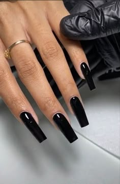 All Black Coffin Acrylic Nails, All Black Acrylic Nails Square, Tapered Square Black Nails, Black Stelito Nails, Long Acrylic Nails Coffin Black, Plain Black Acrylic Nails, Black Square Nails Long, Coffin Black Acrylic Nails, Square Black Acrylic Nails