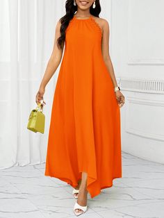 Holiday Dresses Summer Women Dresses Casual Long Suspender Dress Orange Casual  Sleeveless Woven Fabric Plain Cami Non-Stretch  Women Clothing, size features are:Bust: ,Length: ,Sleeve Length: Maxi Slip Dress, Suspender Dress, Elegant Chic, Women Maxi, Vestido Casual, Chic Dress, Womens Maxi Dresses, Holiday Dresses, Casual Dresses For Women