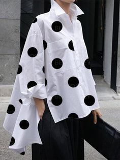 Foo Foo, Dot Shirt, Polyester Shirt, Polka Dot Shirt, Elegant Blouses, Sewing Studio, Women Blouses, Loose Shirts, Unique Designers