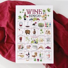 Wine Bingo - Printable Digital Download by Greengate Images Wine Bingo Printable Free, Wine Themed Birthday Party Decorations, Wine Birthday Theme, Wine Tasting Games, Wine Themed Birthday Party, Wine Tasting Card, Wine And Paint Night, Fancy Foods, Wine Birthday