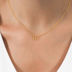 "This delicate initial necklace is crafted from solid 14K gold and features a subtle butterfly pendant. The initial pendant hangs high on an cable chain. A perfect gift for your wife, mom or friend this personalized initial necklace will be treasured by whomever you give it to! HOW TO PLACE YOUR ORDER? 1- Choose gold color you want. 2- Choose your chain lenght. 3- Write your initial on personalization box. Please contact us if you have any problems creating an order. Find out more about my shop Dainty Butterfly Charm Necklace For Anniversary, Butterfly Charm Jewelry For Birthday, Butterfly Necklace For Birthday And Mother's Day, Butterfly Shaped Gold Jewelry For Birthday, Personalized Butterfly Gold Necklace, Gold Dainty Butterfly Necklace For Mother's Day, Dainty Gold Butterfly Necklace For Mother's Day, Butterfly Charm Necklace For Birthday, Dainty Butterfly Necklace For Mother's Day