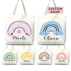 school bag, teacher bag, library bag, back to school, kindergarten gift, kids bag, school bag, rainbow bag, tote bag canvas, canvas tote bag, eco friendly bag, reusable bag, custom totes, personalized totes, custom tote bag, custom name bag, custom name tote bag, custom name gift, womens tote, personalized name, kids bag ❤️ WHY SHOULD I ORDER FROM YOU? ❤️ We create gorgeous bags that are both sustainable and practical. We don't use any animal leather in our designs. We have taken a stand against Multicolor Canvas Shoulder Bag For School, Cute Multicolor Canvas Bag For Everyday Use, White Back To School Bag, Cute Canvas Bag For Back To School, Cute Multicolor Canvas Bag For School, Everyday Personalized Multicolor Bags, Customizable Tote Bags For School, Personalized Multicolor Bags For Everyday, Personalized Multicolor Bags For Everyday Use