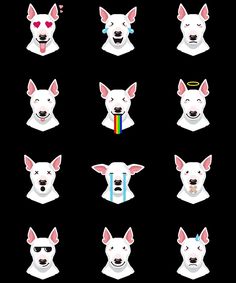 dog stickers with different shapes and colors on them, including the head of a bull terrier