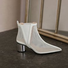 White Medium Width Ankle-high Platform Boots, Thick Heel Boots, Thick Heels, Heeled Boots, Mesh, Heel Height, Yellow, Boots, Heels