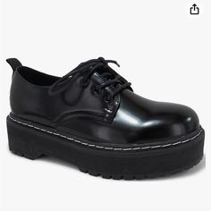 Black Jellypop Oxfords. Size 9.5. Nwt Jellypop Shoes, Platform Oxfords, Oxford Platform, Black Oxfords, Chunky Shoes, Shopping Places, Black Leather Loafers, Black Loafers, Platform Sneakers