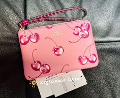 #ad Premium NWT COACH Corner Zip Wristlet With Cherry Print CR819, Womens Accessories Trendy Coach Wristlet As Gift, Spring Gift Wristlet With Wrist Strap, Trendy Pink Wristlet For Spring, Elegant Pink Wristlet For Spring, 2025 Wishlist, Surprise For Girlfriend, Xmas 2022, Christmas 2025, Coach Me