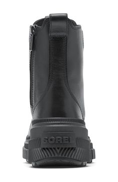 Ridged side walls and a chunky rubber outsole enhance the street-savvy appeal of this waterproof boot crafted from smooth leather for a look that grooves from desk to dinner. Waterproof: protects against rain, puddles and slush to keep feet dry in wet conditions 1 1/2" heel; 1" platform Lace-up style Leather upper/textile lining/rubber sole Imported Modern Waterproof Boots For Outdoor Activities, Modern Waterproof Boots For Outdoor, Modern Black Waterproof Boots For Outdoor, Black Lug Sole Boots For Outdoor Work, Black Boots With Lug Sole For Outdoor Work, Modern Leather Waterproof Boots For Outdoor, Waterproof Leather Combat Boots, Black Leather Insulated Combat Boots, Black Insulated Leather Combat Boots