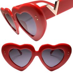 Heart-shaped sunglasses are a fun and playful accessory that feature lenses in the shape of a heart. These sunglasses offer both style and sun protection, and are a popular choice for those looking to make a statement with their eyewear. Whether you're lounging on the beach or exploring the city, heart-shaped sunglasses are a great way to add a touch of whimsical charm to any outfit. The lenses are UV protected, featuring UV400 technology, blocking UVA and UVB sun-rays that are harmful to your e Retro Sunglasses With Tinted Lenses As Gift, Trendy Red Sunglasses As Gift, Retro Sunglasses With Tinted Lenses As A Gift, Red Tinted Lenses Sunglasses As Gift, Red Tinted Sunglasses As A Gift, Casual Red Sunglasses For Valentine's Day, Retro Sunglasses With Tinted Lenses For Gift, Valentine's Day Gift Sunglasses With Tinted Lenses, Cute Red Party Sunglasses