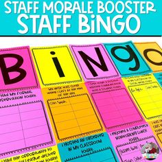 a colorful poster with the words,'staff morse booster staff bingo '