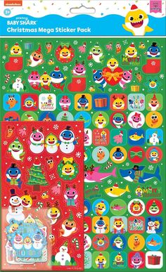 an assortment of christmas stickers on a green background