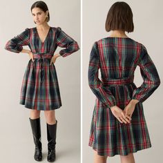 New *Flawed* J Crew Bn150 Nwt Size 12 Stunning V-Neck Taffeta Mini Dress In Stewart Plaid Please Note: New With Tags, But The Side Zipper Is Broken. Holiday Party Pick: This Plaid Mini Dress, Featuring Two Bow Details At The Waist, A Full, A-Line Skirt And A V-Neckline. 65% Polyester/30% Polyamide/5% Elastane. Side Zip (Broken) Lined Skirt. Machine Wash. The Measurements Shown Are Approximate And Are Provided As A Helpful Reference, But Not A Guarantee Of Fit. The Actual Colors May Vary Due To D Plaid V-neck Winter Dress, Winter Plaid V-neck Dress, Stewart Plaid, Plaid Mini Dress, Lined Skirt, A Line Skirt, Holiday Party, A Line Skirts, Side Zipper