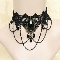 New With Tags. Victorian Vintage Goth Woman Chain Pendant Black Lace Collar Choker Fashion Necklace. Gothic Jewelry Victorian, Dark Queen Necklace, Yennefer Of Vengerberg Necklace, Vampire Jewelry Victorian, Black Jewelry Necklace, Kalung Choker, Black Lace Necklace, Black Lace Choker Necklace, Gothic Choker Necklace