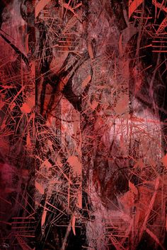 an abstract painting with red and black colors